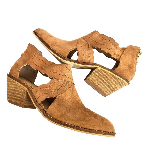 Let's See Style Los Angeles Shoes - Let's See Style Los Angeles Camel Cutout Ankle Boots Booties Size 7.5